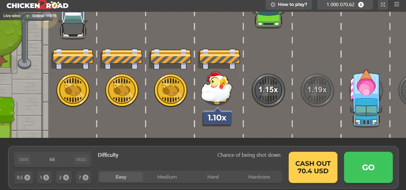 Chicken Road 2 gameplay start with 1.10x multiplier for Canadian players